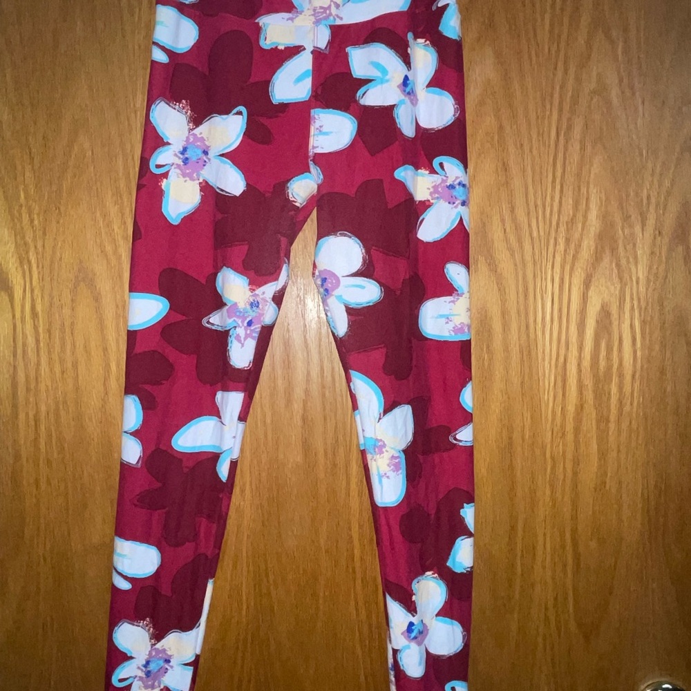 LuLaRoe Burgundy Floral Leggings